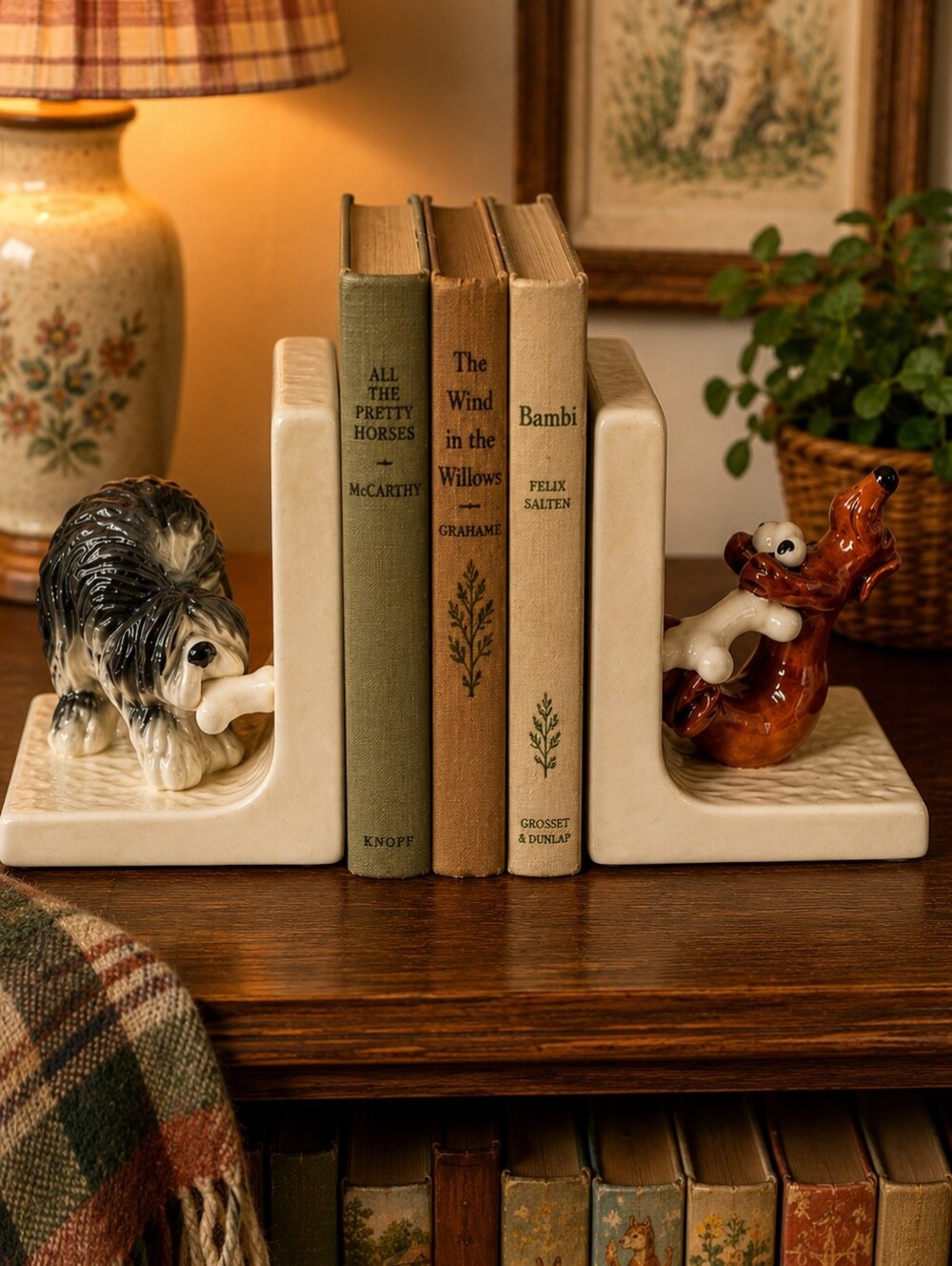 Vintage QUON-QUON Japan Dog Bookends – 1980 Ceramic Puppy & Dachshund Set